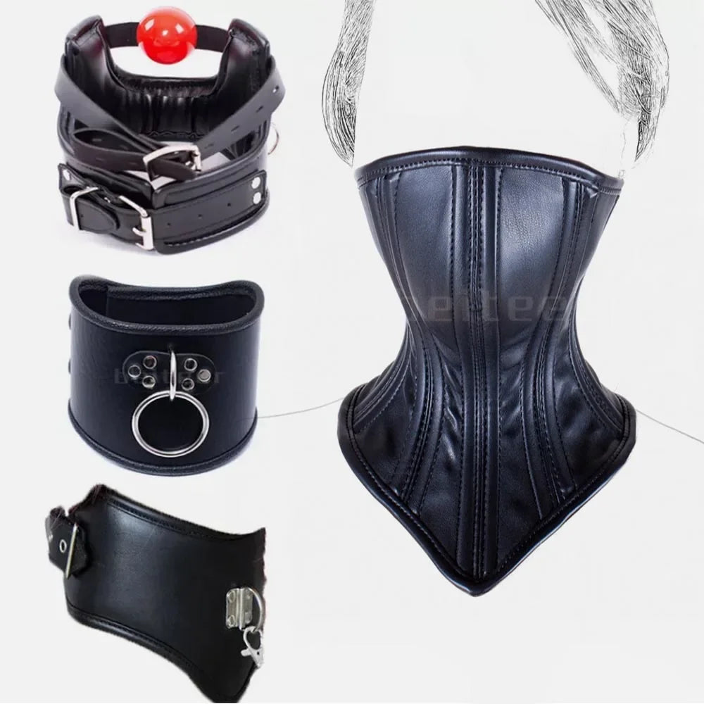 Erotic Black Soft Sponge Padded Inside Leather Chastity Posture Neck Collar For Bdsm Choker Bondage Couples Harness Sex Products