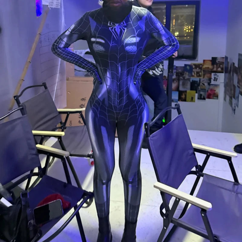 Good Quality Superhero Female Spider Man Cosplay Tight Jumpsuit Black Spider Sexy Cosplay Costume Halloween Party Costume Mask