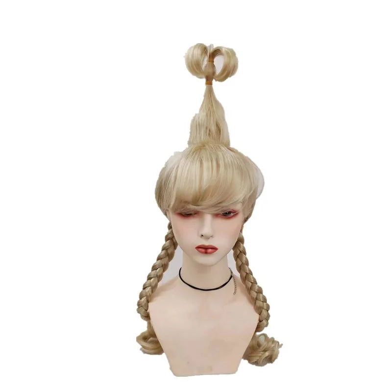 Cindy Lou Who Movie Cosplay Wig with Red Bow For Women Lou Heat Resistant Synthetic Hair Who Wig Christmas Party Wig Gift