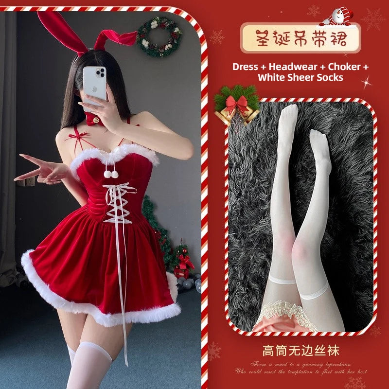 Sexy Christmas Bunny Girl Costume Dress for Women Cute Xmas Party Clubwear Stage Performance Festive Photo Shoot Outfits