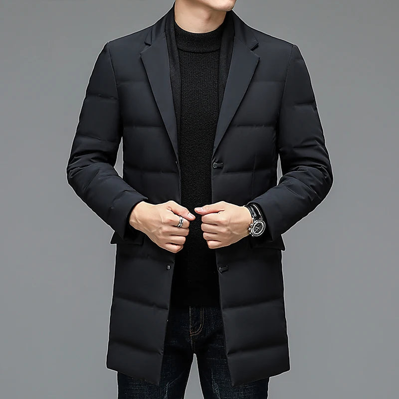 Men's Winter Fashion High-Quality down Jacket 90% White Duck down Warm Coat with Removable Scarf Suit Collar M-4XL Sizes