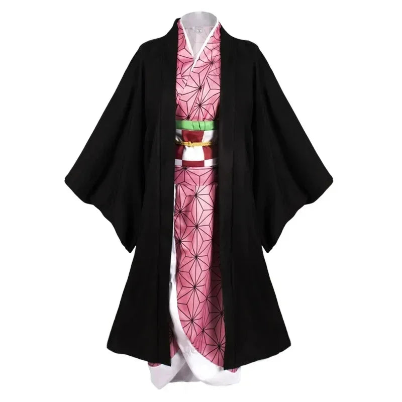 Anime Demon Slayer Kamado Nezuko Cosplay Costume Kimono Kimetsu No Yaiba Cosplay Wigs Hairs Halloween Carnival Women Outfit
