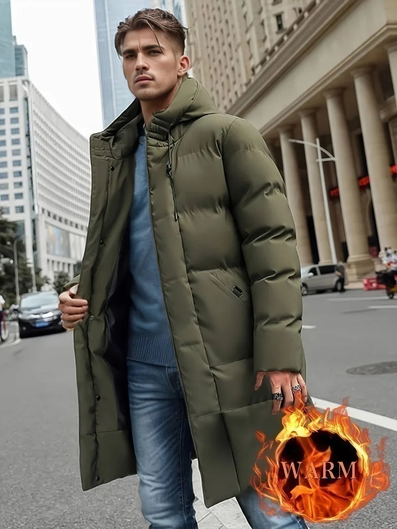 Men's Winter Hooded Full-Zip -Padded Jacket - Windproof Coat with Full-Length Zipper- Cold Weather Outdoor Clothing for Skiing