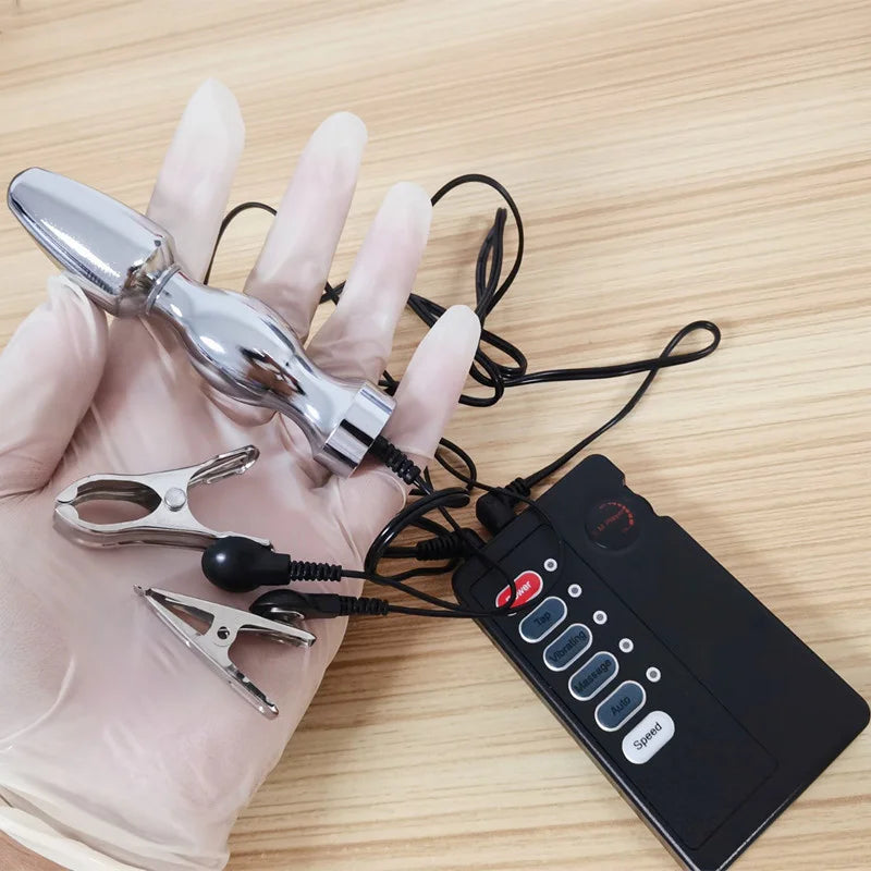 Metal Anal Beads Butt Plug Electric Shock Nipples Clips Vagina Stimulation Massage Adult Sex Toys for Women Men Gay Masturbation