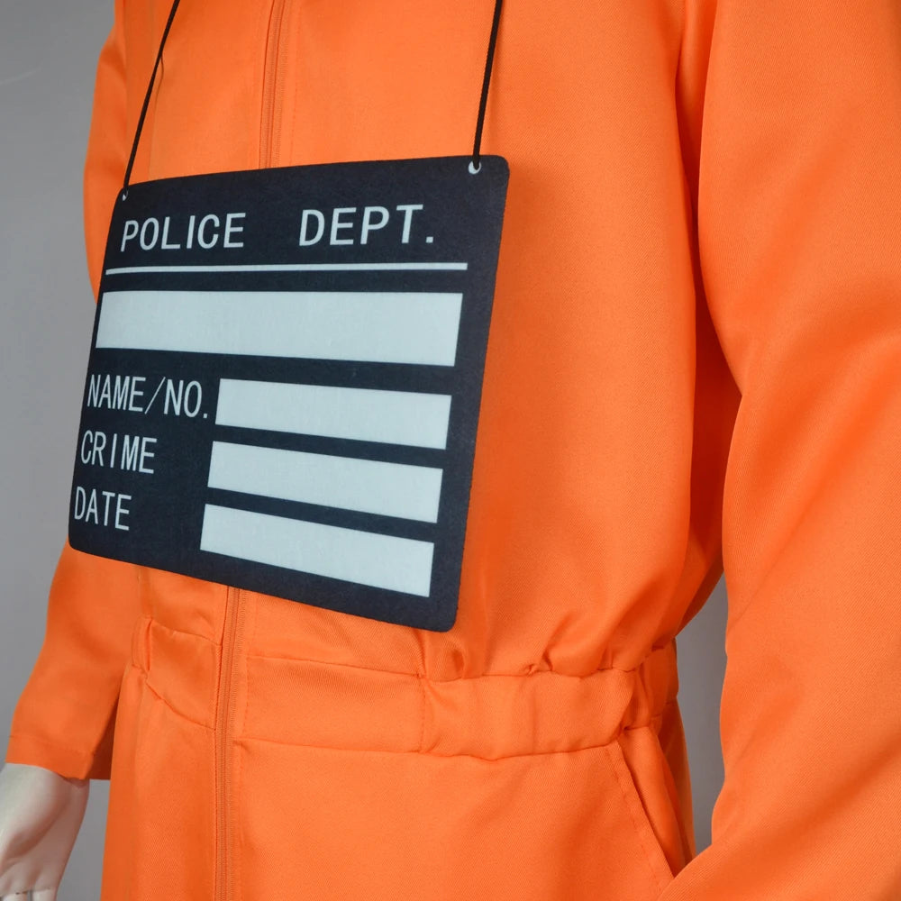 Male Prison Cosplay Costume Long Sleeves Jumpsuit Bodysuit Inmate Orange Set Adult Convict Party Uniform Amusement Outfits