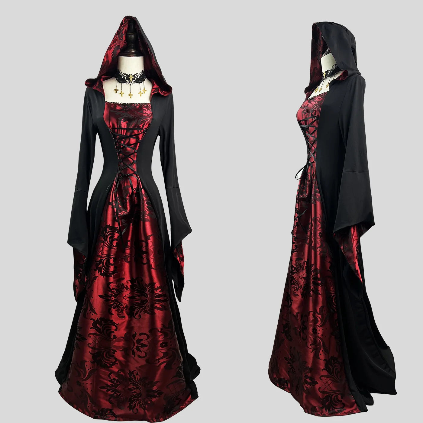 [You're My Secret] Women's Dress Cosplay Vampire Halloween Carnival Party Adult Costume Medieval Retro Gothic Hoodie Witch Robe