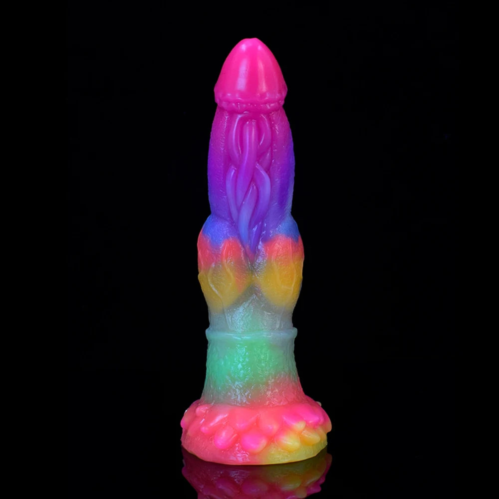 FAAK Luminous Dragon Dildo With Suction Cup Knot Dog Penis Size S M L Female Masturbator Glowing In Dark Silicone Sex Toys