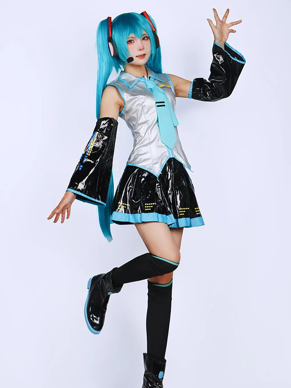 Miku Cosplay Ensemble Complet En Cuir Argenté Tissu Costume Miku Cosplay Chapeaux Costume Tenue JK Robe De Marin Lycée Uniforme