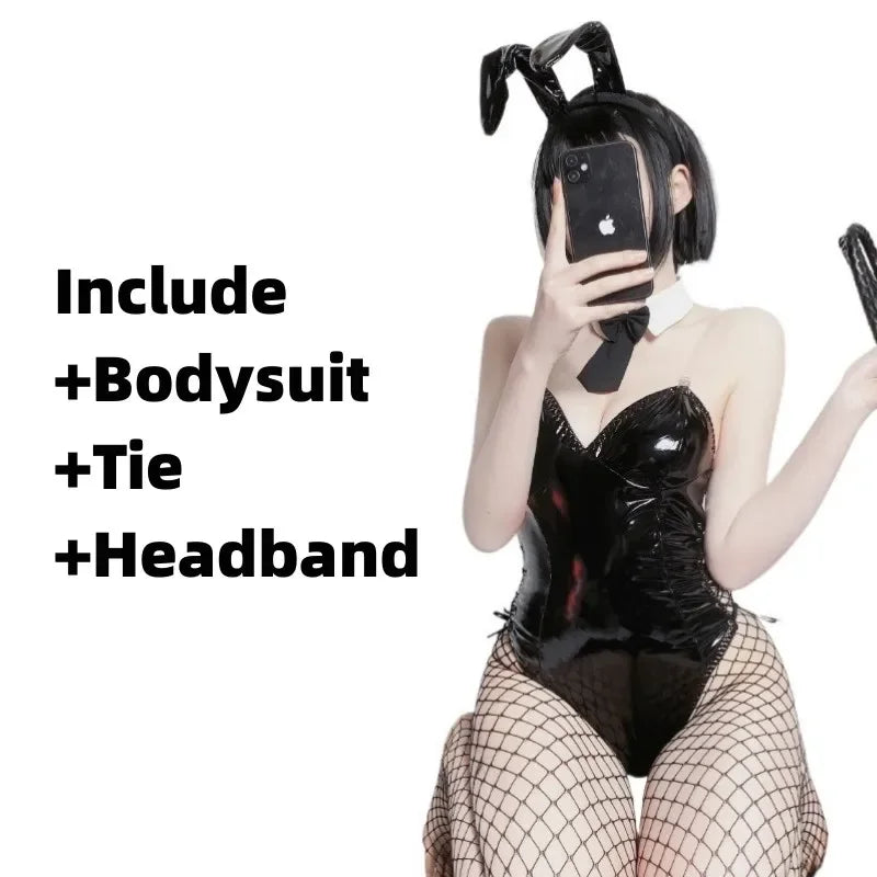 Sexy Bunny Girl Cosplay Bodysuit Sakurajima Mai Senpai Costume Jumpsuit Faux Leather Woman Lingerie Rabbit Costumes