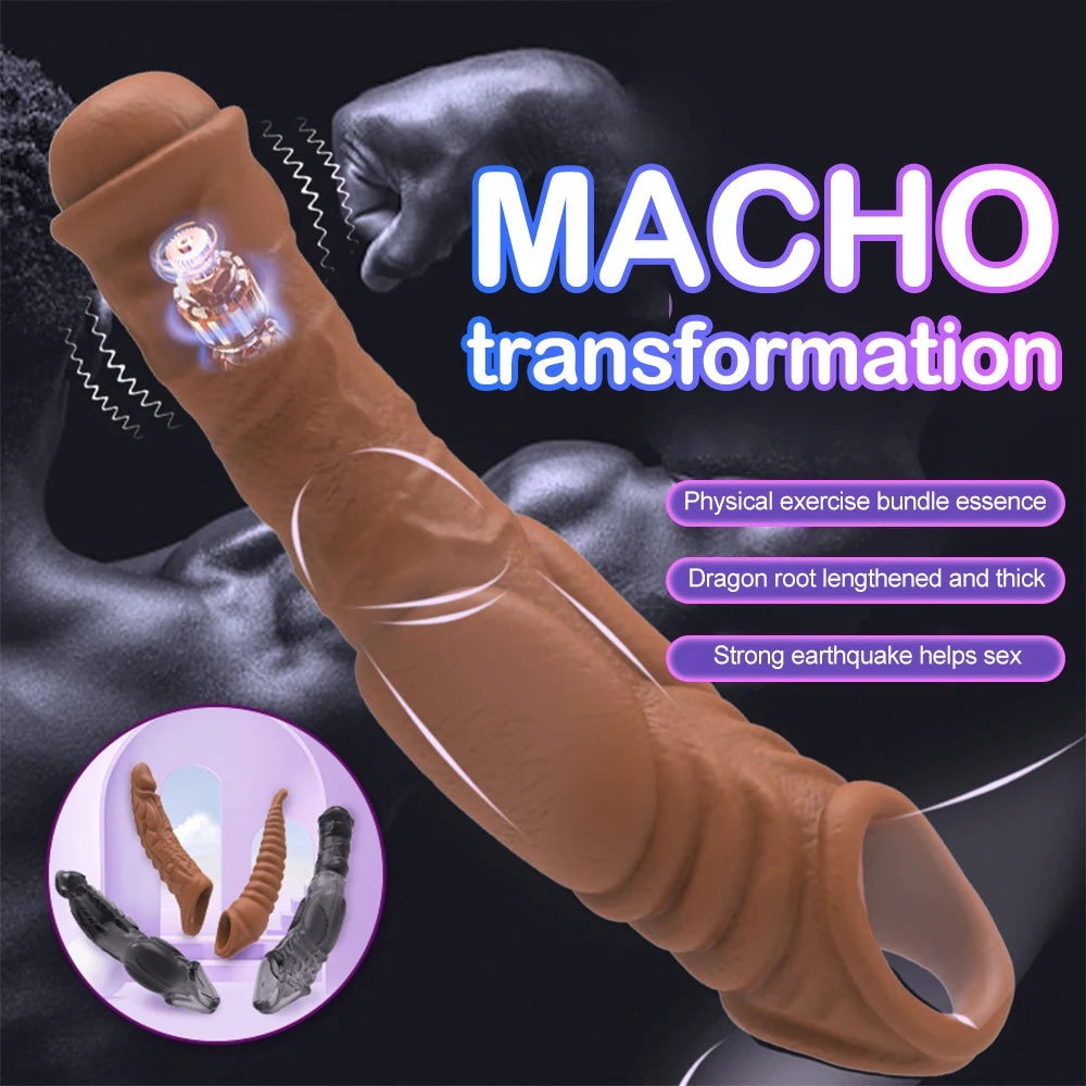 Vibrator for Men Penis Enlargement Sleeve Delay Ejaculation Cock Ring Reusable Comdom Penis Extender Adult Sex Toys For Men
