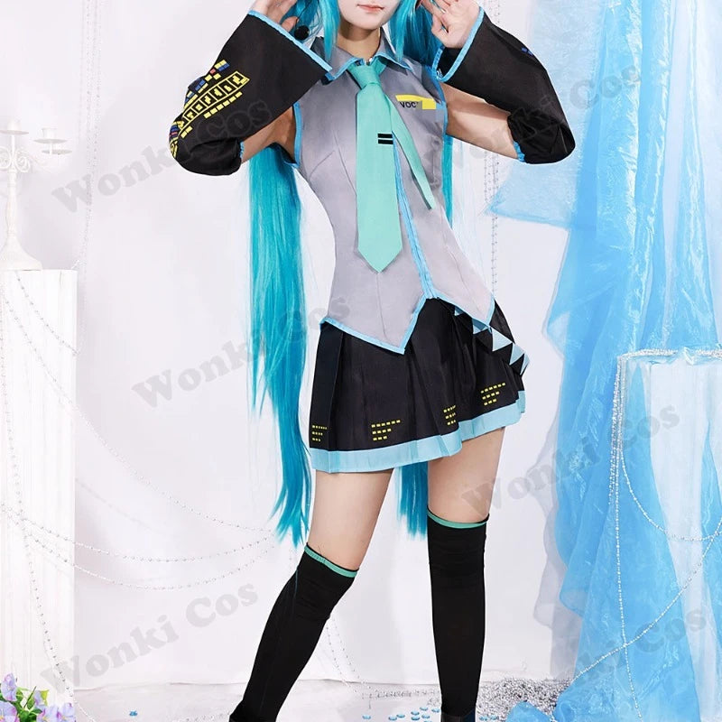 V Miku Cosplay Costume Green Ponytail Wig Virtual Singer Cosplay Shoes Boots Official Uniform for Girl Party Comic Con Outfits