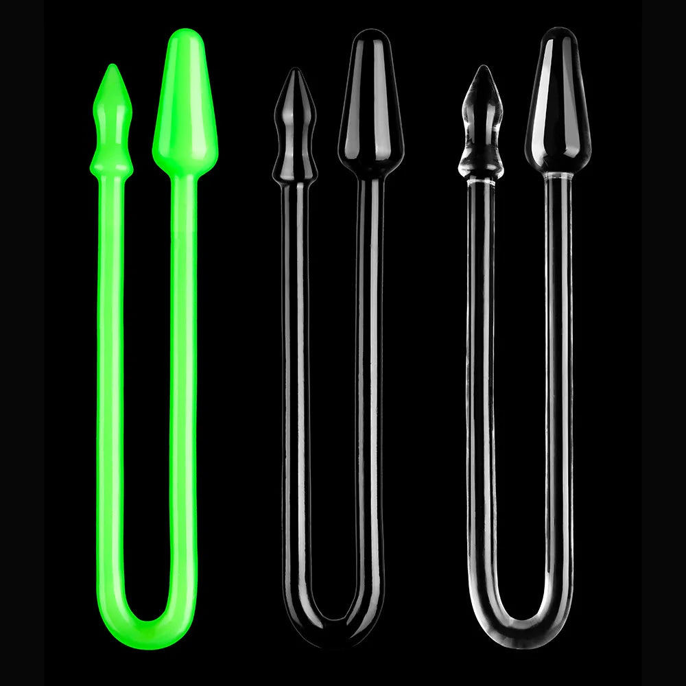 Anal Plug Double-Headed Transparent Super Long Safety TPE Smooth Soft Waterproof Manual Vaginal G-Spot Massager Conical