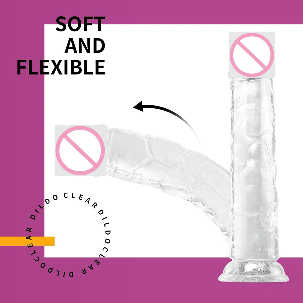 Realistic Dildos Jelly Dildo with Strong Suction Cup BaseTransparent Eggless Fake Penis Sex Toys Female Masturbation Dildo 7Size