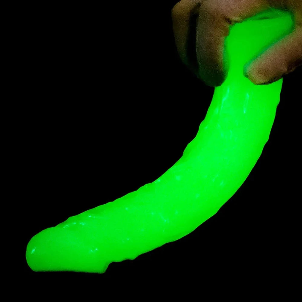 Five Sizes Green Glow-In-The-Dark Fluorescent Eggless Enlargement Simulated TPE Dildo Thickening and Lengthening Realistic Penis