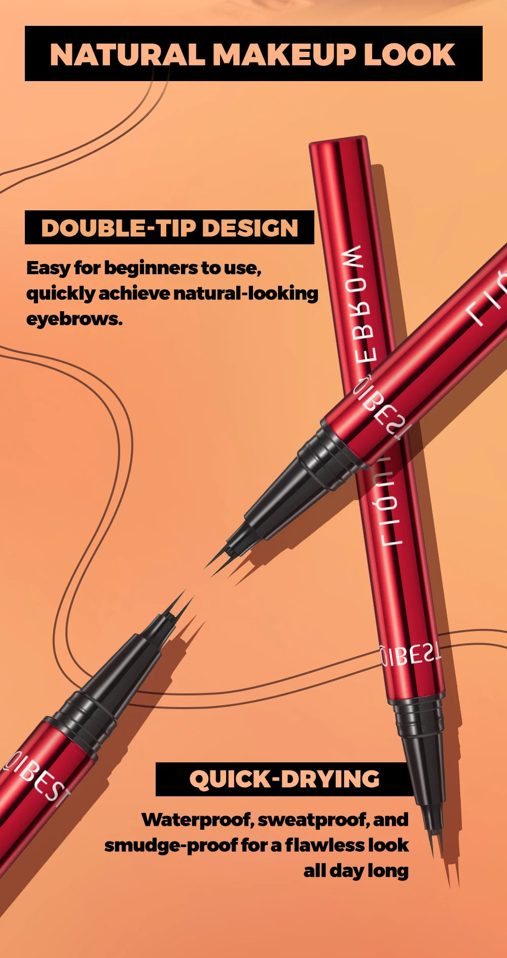 QIBEST 2 Fork Tip Liquid Eyebrow Pencil Eyeliner Lower Eyelash Pen Makeup Waterproof Lasting Quick Drying Ultra-fine Brows Pen