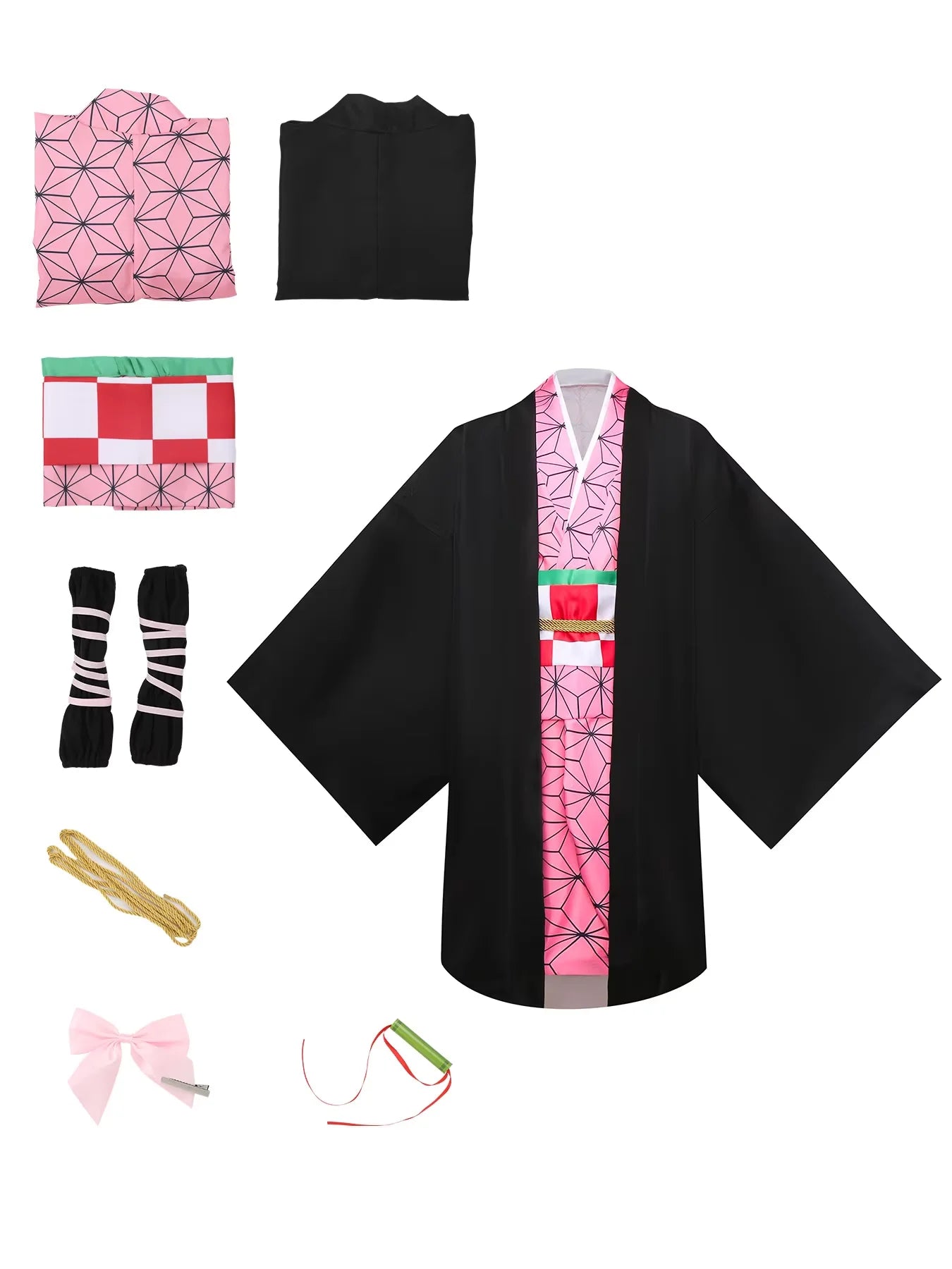 Anime Demon Slayer Kamado Nezuko Cosplay Costume Kimono Kimetsu No Yaiba Cosplay Wigs Hairs Halloween Carnival Women Outfit