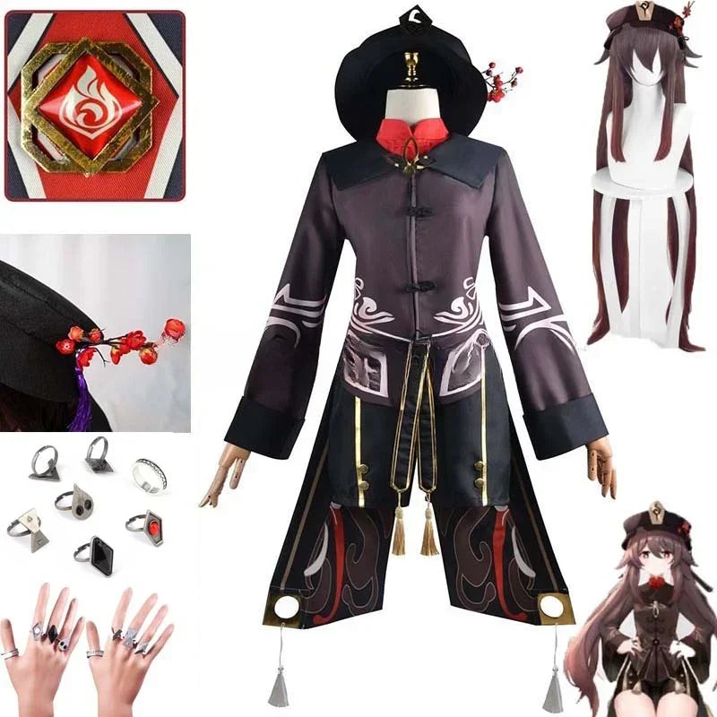 CN Costume Uniform Wig Cosplay Anime Game Genshin Impact Hutao Cosplay Hu Tao Chinese Style Halloween Costumes For Women
