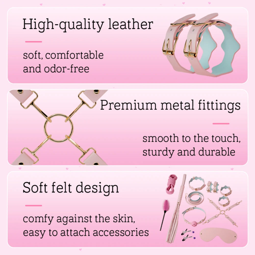11 PCS/SET Sex Leather Bdsm Bondage Kit Bed Restraints SM Slave Fetish Handcuff Sex Toys for Couples Sexy Erotic Toys Sex Tools