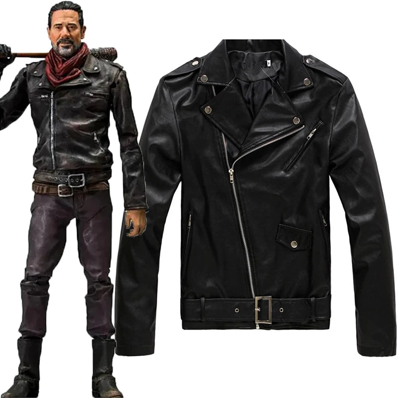 The Walking Dead Negan Cosplay Black PU Leather Jacket Coat Women Men Halloween Cosplay Costume Party Winter Spring Autumn Coat