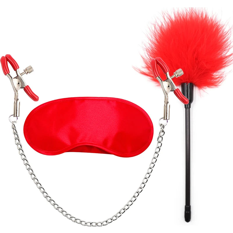 Erotic Bdsm Set Sexy Nipple Clip Stimulator Bondage Kit Clitoris Clamps Feather Blindfold Flirt Adult Games Exotic Accessories