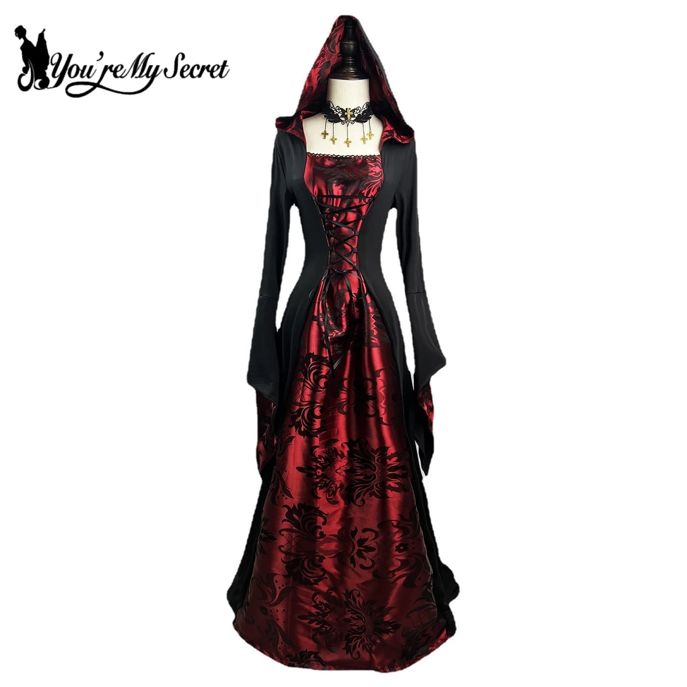 [You're My Secret] Women's Dress Cosplay Vampire Halloween Carnival Party Adult Costume Medieval Retro Gothic Hoodie Witch Robe