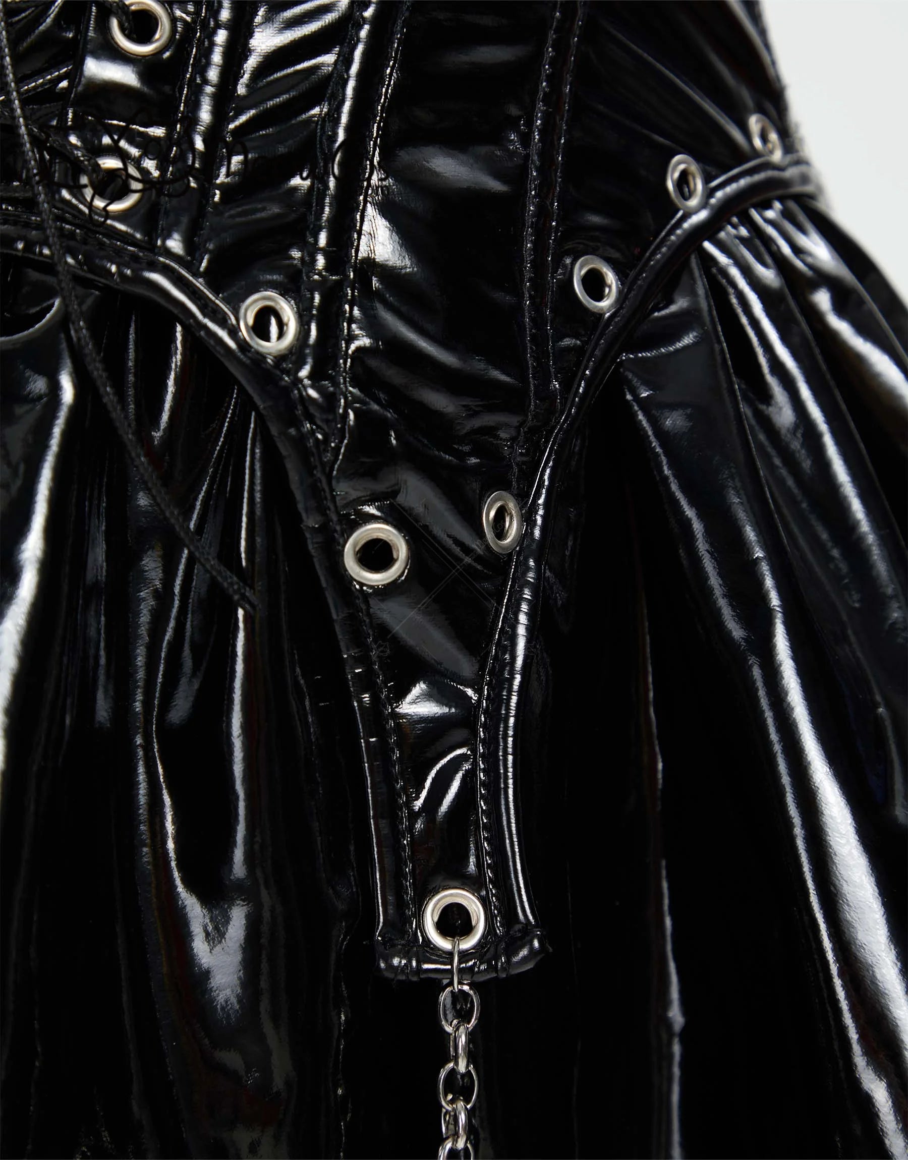 Meowcos Miss Misa Cosplay Costume Women  Halloween Gothic  Black Lace-up Corset Top and Skirt with Net Stockings and Sleeves