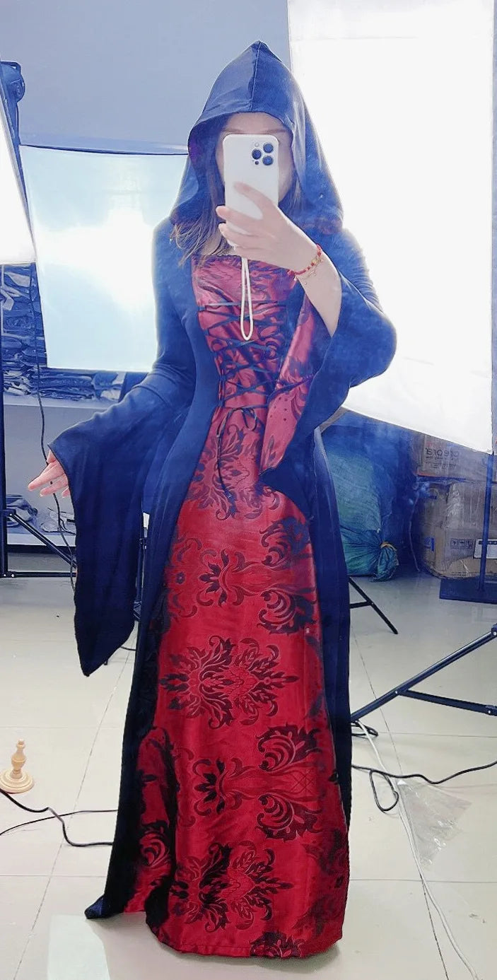 [You're My Secret] Women's Dress Cosplay Vampire Halloween Carnival Party Adult Costume Medieval Retro Gothic Hoodie Witch Robe
