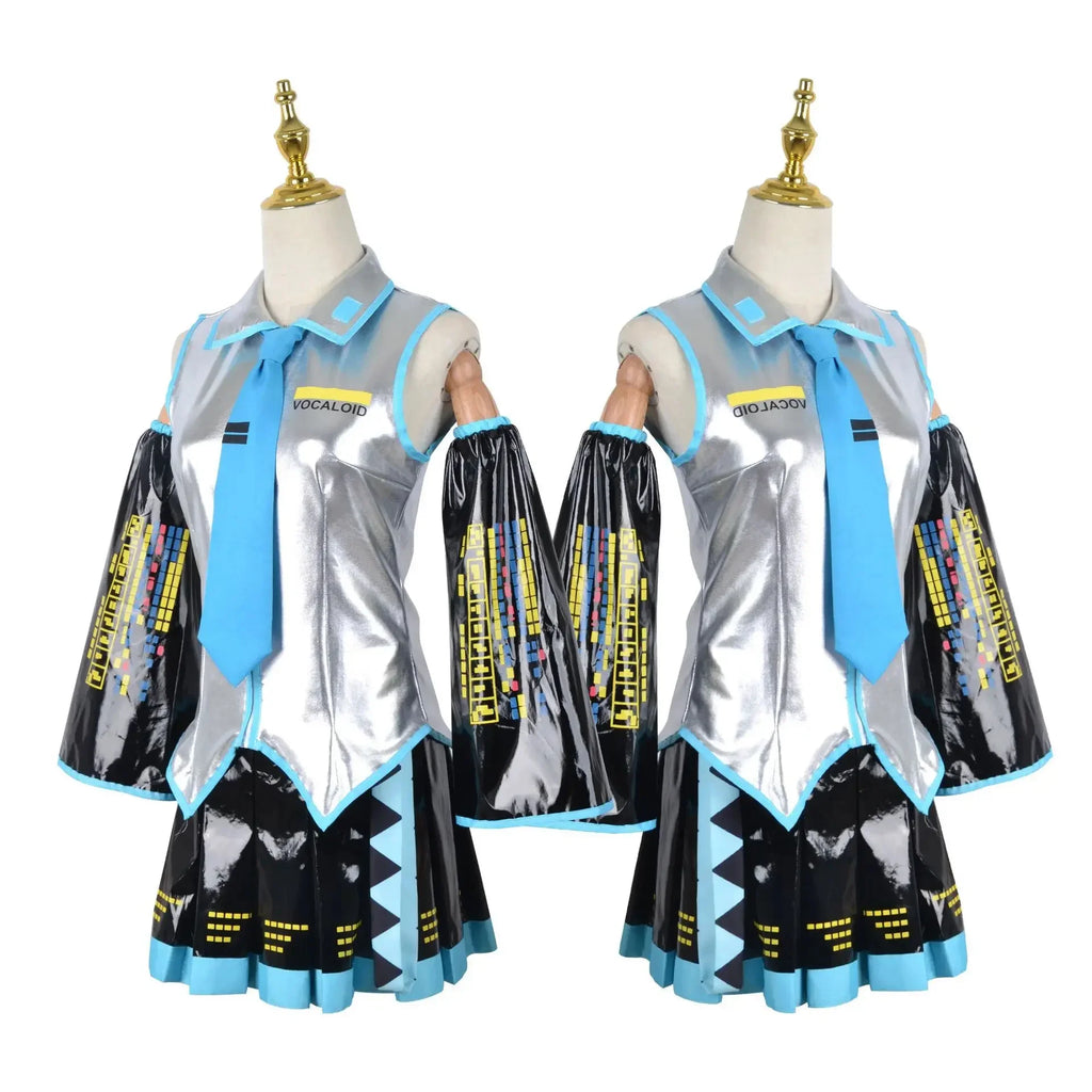 Miku Cosplay Ensemble Complet En Cuir Argenté Tissu Costume Miku Cosplay Chapeaux Costume Tenue JK Robe De Marin Lycée Uniforme