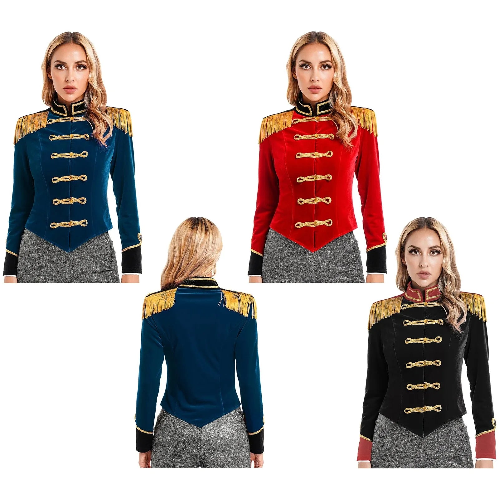 Womens Marching Band Drummer Costume Long Sleeve Circus Ringmaster Jacket Nutcrackers-hat Honor Guard Uniform Drum Major Outfits