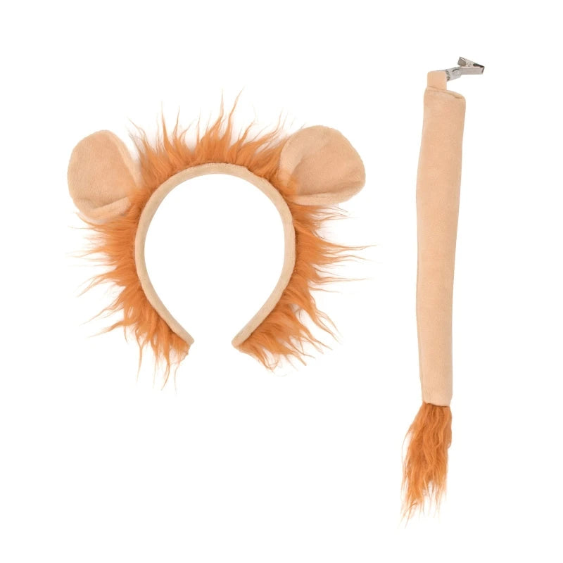 1SET Lion Costume Set Ears Headband Tail Plush Animal Fancy Costume Kit Accessories for Kids Halloween Cosplay Accessories