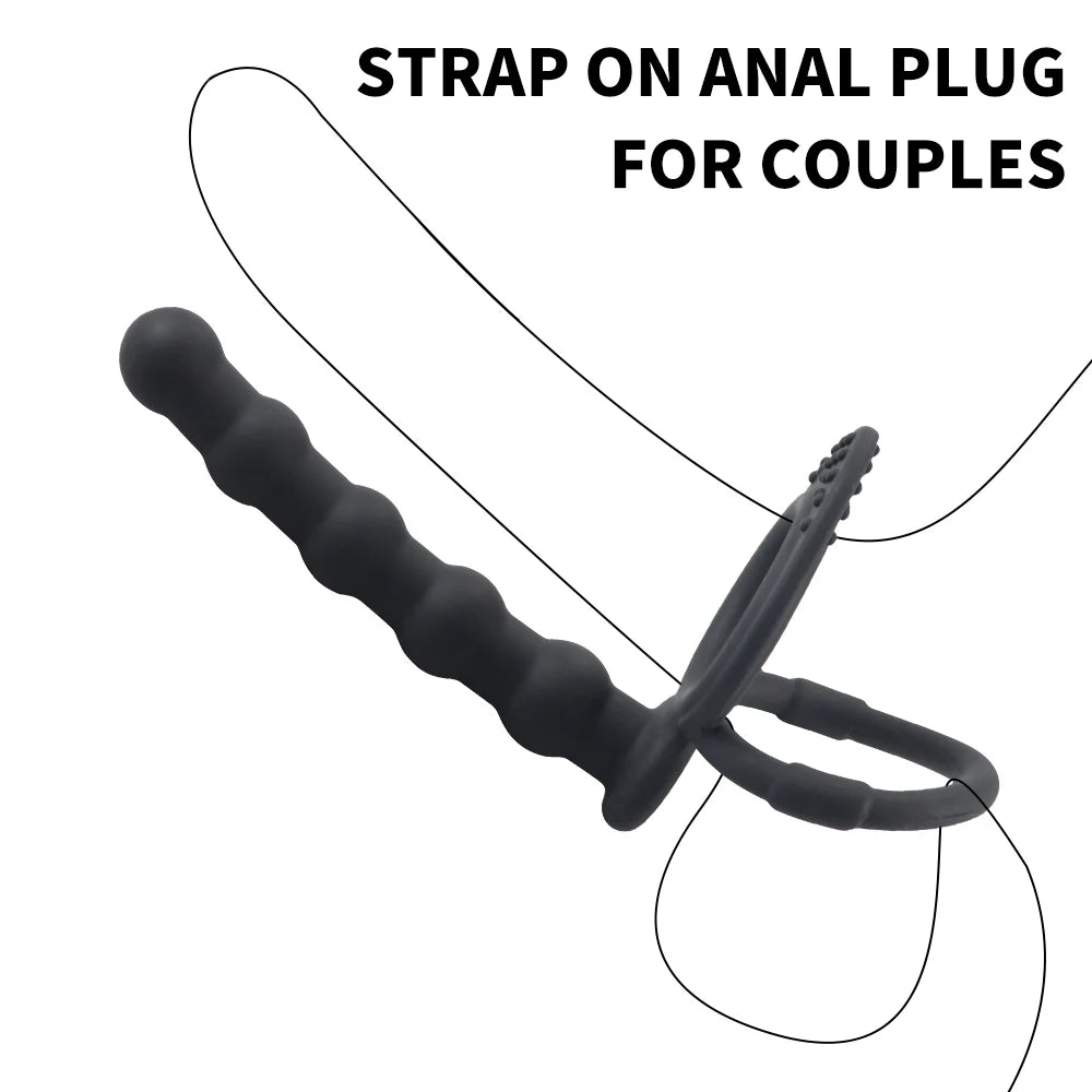 Double Penetration Anal Plug for Couples Dildo Butt Plug with Anal Beads Adults Cockring for Enhanced Penis Delayed Ejaculation