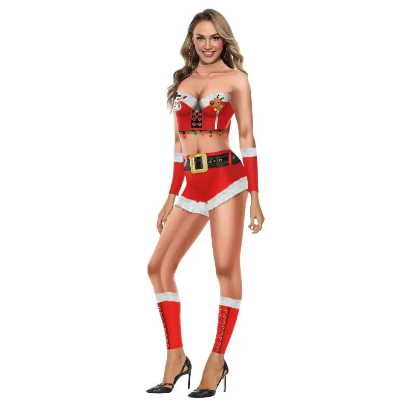 Sexy Christmas Jumpsuit Xmas Santa Claus Cosplay Costume Skinny 3D Printing Bodysuit Party Zentai Holiday Women Jumpsuit