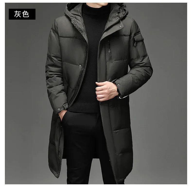 New Fashion Men 90% White Duck Down Hooded Jackets Men's Winter Thick Warm Waterproof Parka Overcoat Down Jackets Long Parka 5XL