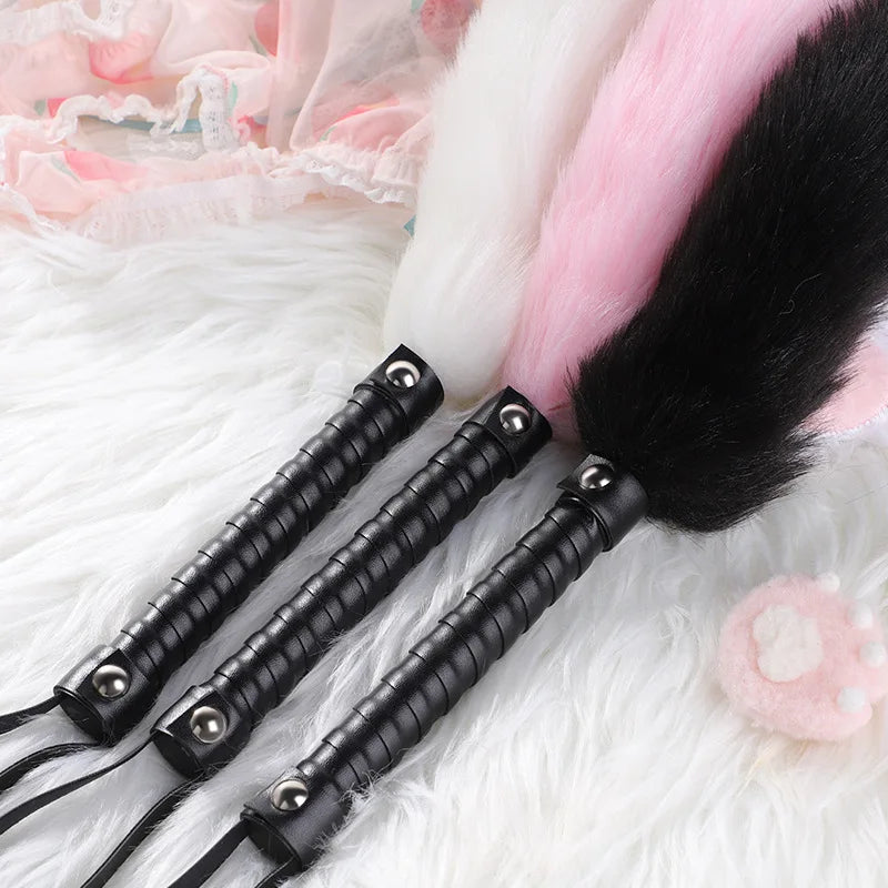 Fetish PU Leather With Fox Tail Whip Flogger Handle Spanking Paddle Flirting BDSM Adult Game Erotic Sex Toys for Women Couples