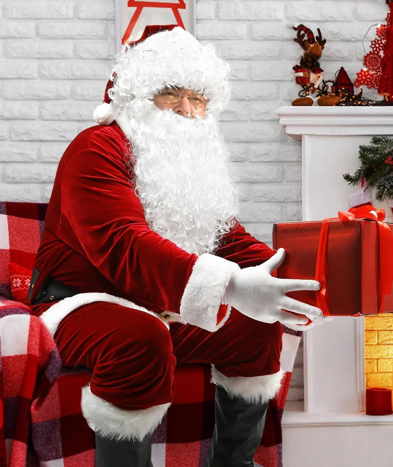 Christmas Costumes-Santa Claus Costume for Men Women Adult - 9pc. Deluxe Costume Santa Suit Outfit