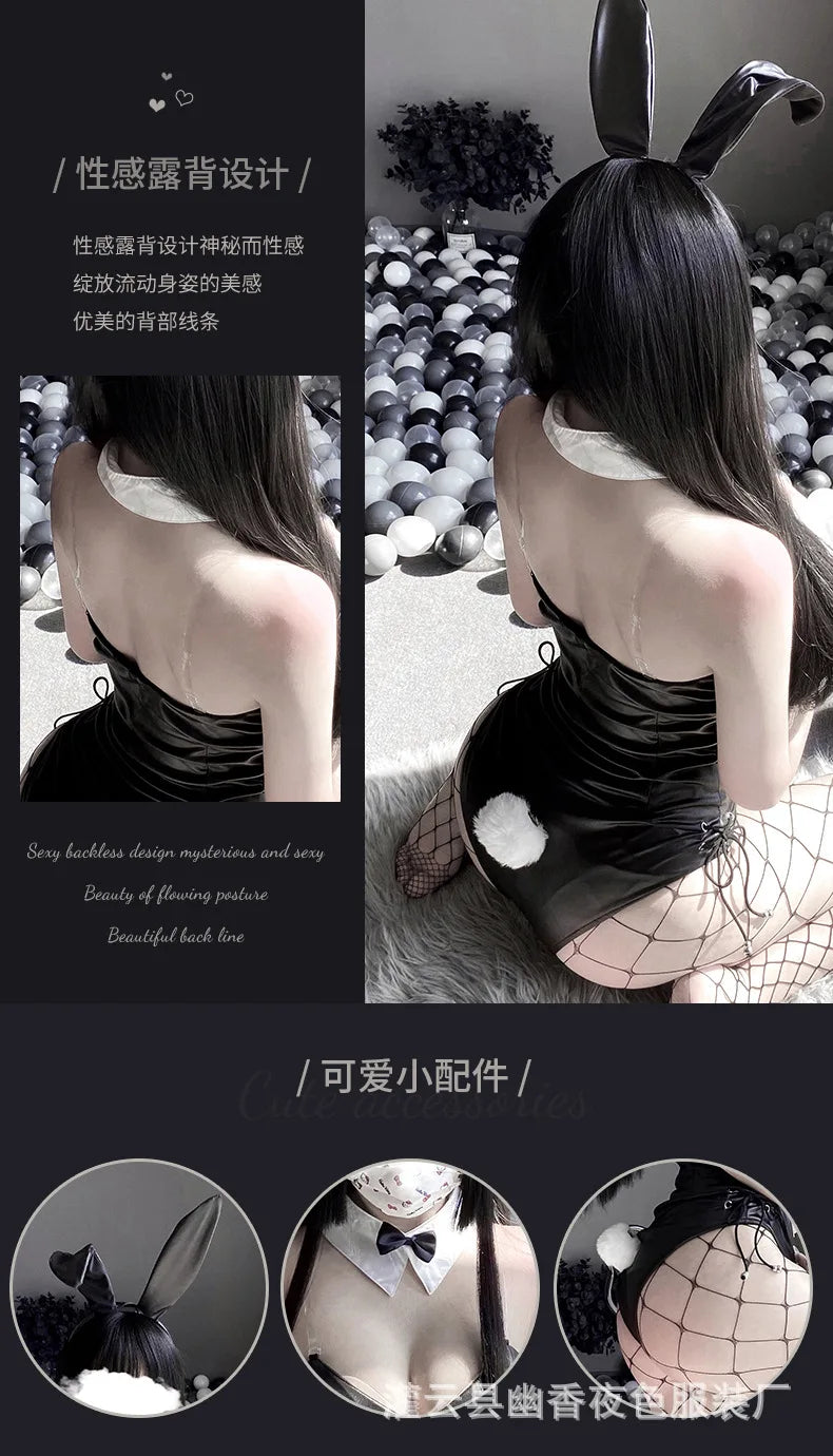 Sexy Bunny Cosplay Costume Women Men Sexy Bodysuit Lingerie Kawaii Bunny Girl PU Faux Leather Rabbit Suit Anime Outfit Halloween