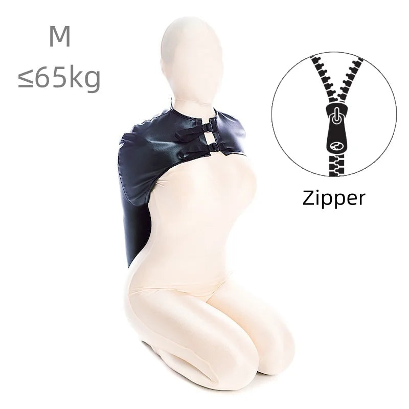 Erotic Restraint Lingerie Set with Unisex Upper Body Bondage Harness Single Glove Hood Mask for Couple BDSM Play Costume