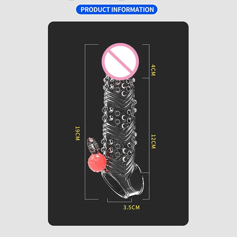 Penis Extension Sleeve Vibrator Extender 4cm Reusable Condoms Soft Delay Ejaculation Dick Sleeve Adult Sex Toys for Men
