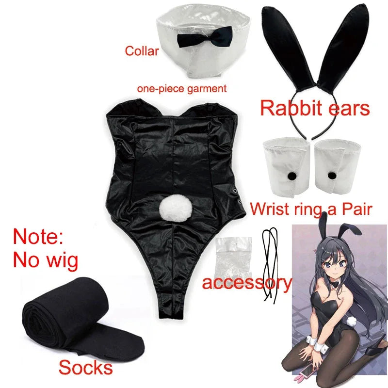 Bunny Girl Sakurajima Mai Cosplay Costume for Girls Halloween Funny Costume Black Stockings High Heels lenceria sensual mujer