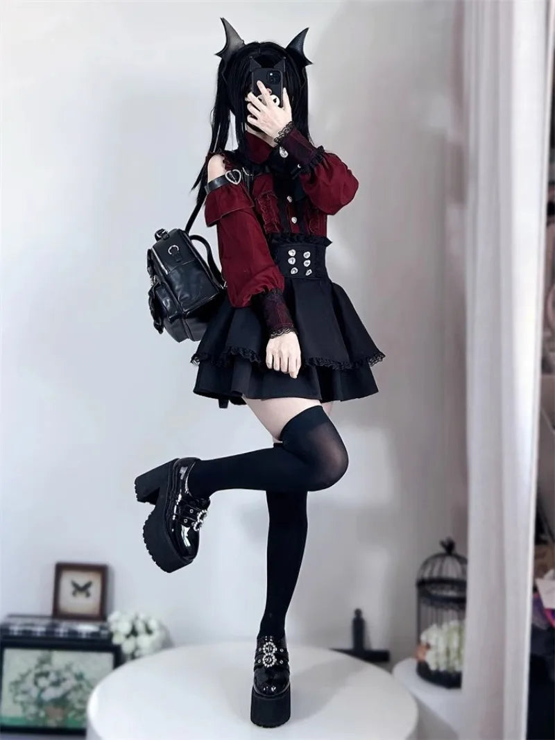 Jirai Kei Outfit Lolita Girl Cosplay Jk Uniform Cute Dress Black Skirt Women Costume Stage Performence Clothes Anime Dresses