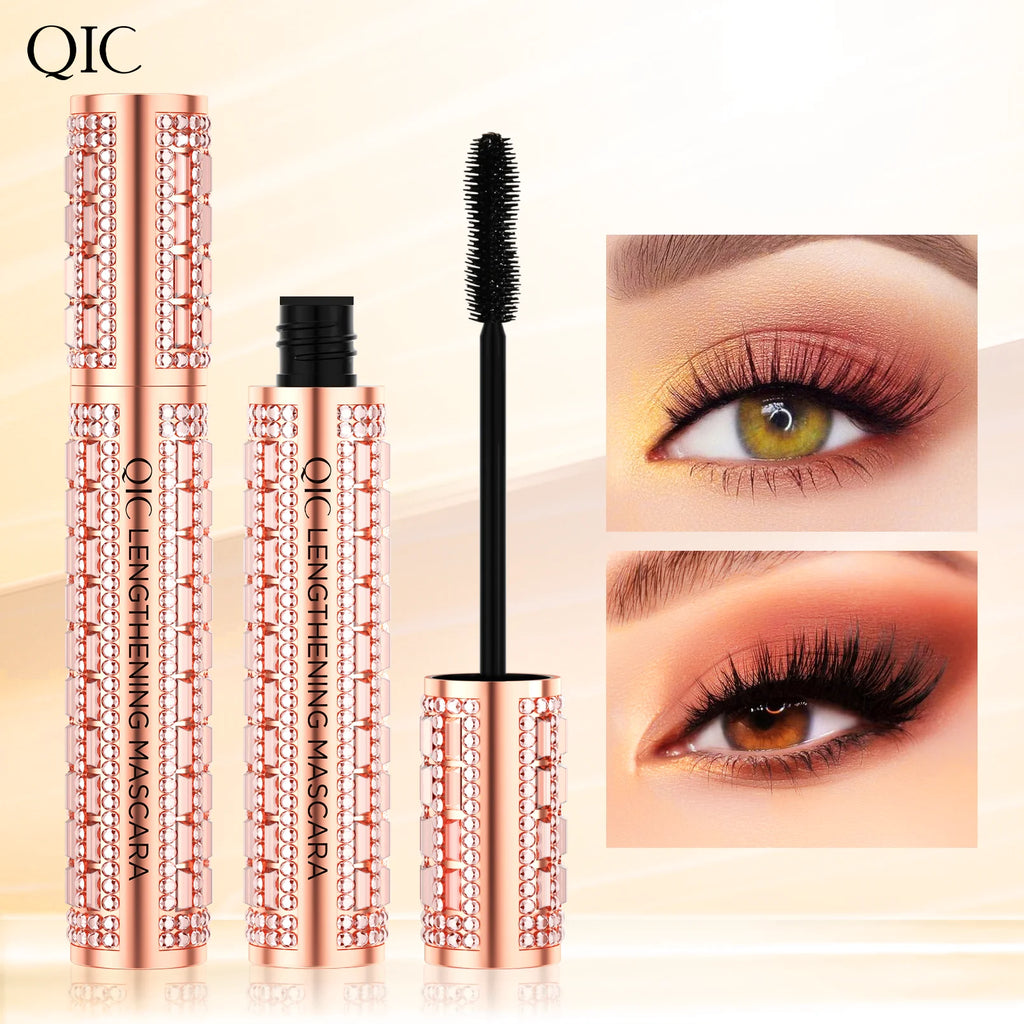QIC Fashion Diamond 4D Mascara Waterproof Eye Make-up Cosmetics Peanut Silicone Brush Lengthening Curl Lashes Fast Dry