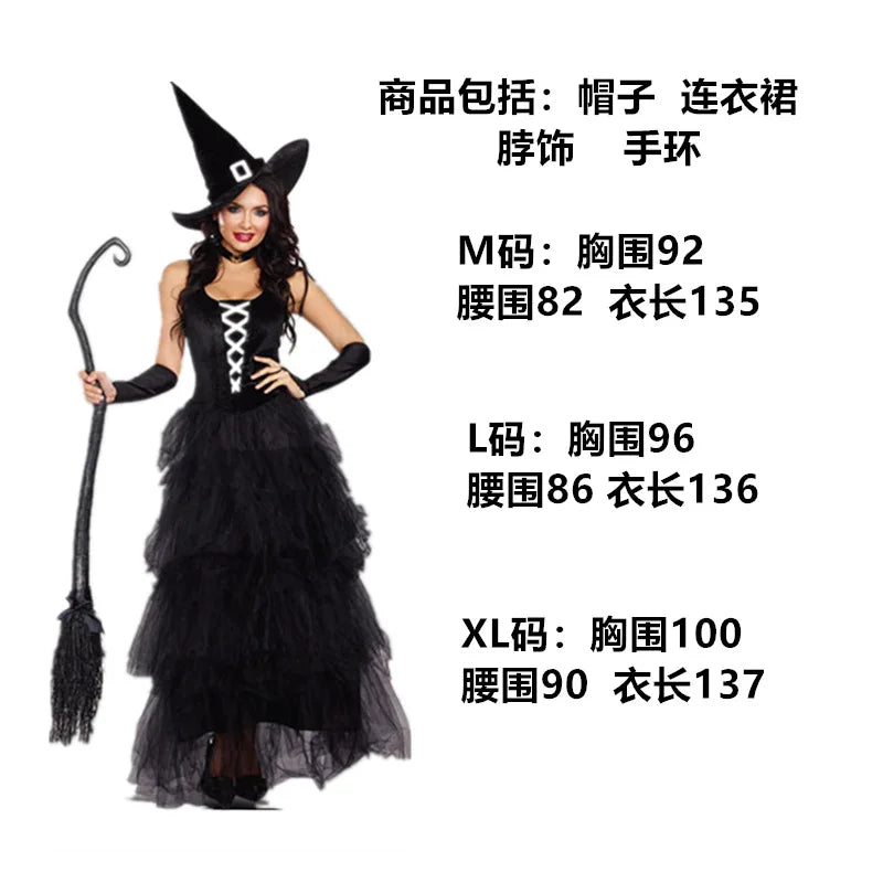 Halloween Witch Costumes for Women Adult Fantasy Black Witch Dress UP Party Dress Carnival Performance Dress