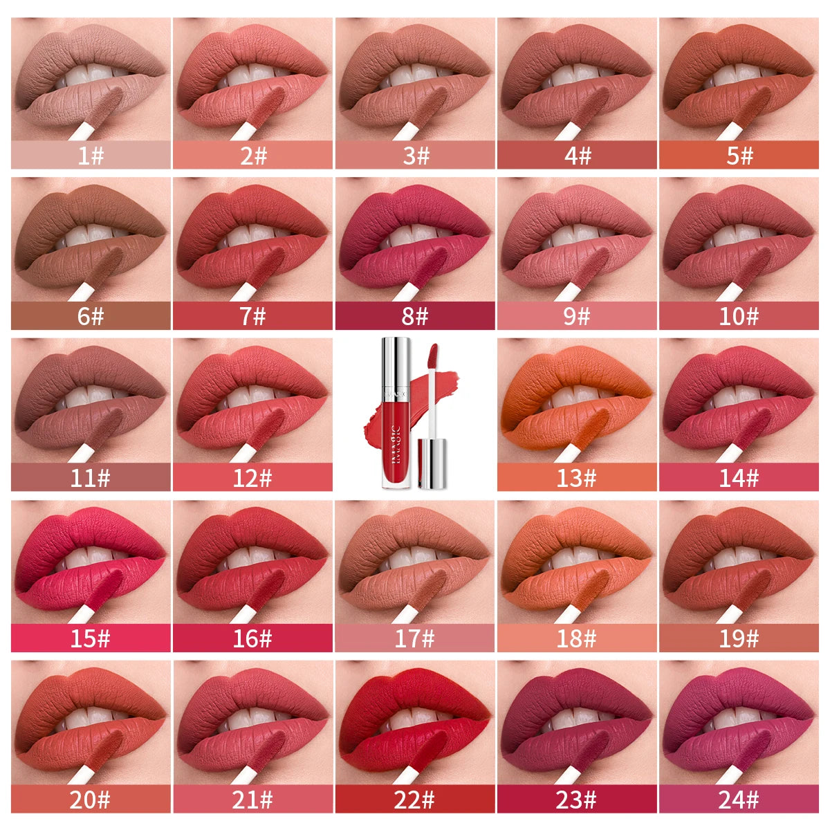 IMAGIC Natural Matte Lipgloss Stainless Steel Cup Waterproof Long-Lasting Lip Makeup Beauty 8ml NO.LP-221