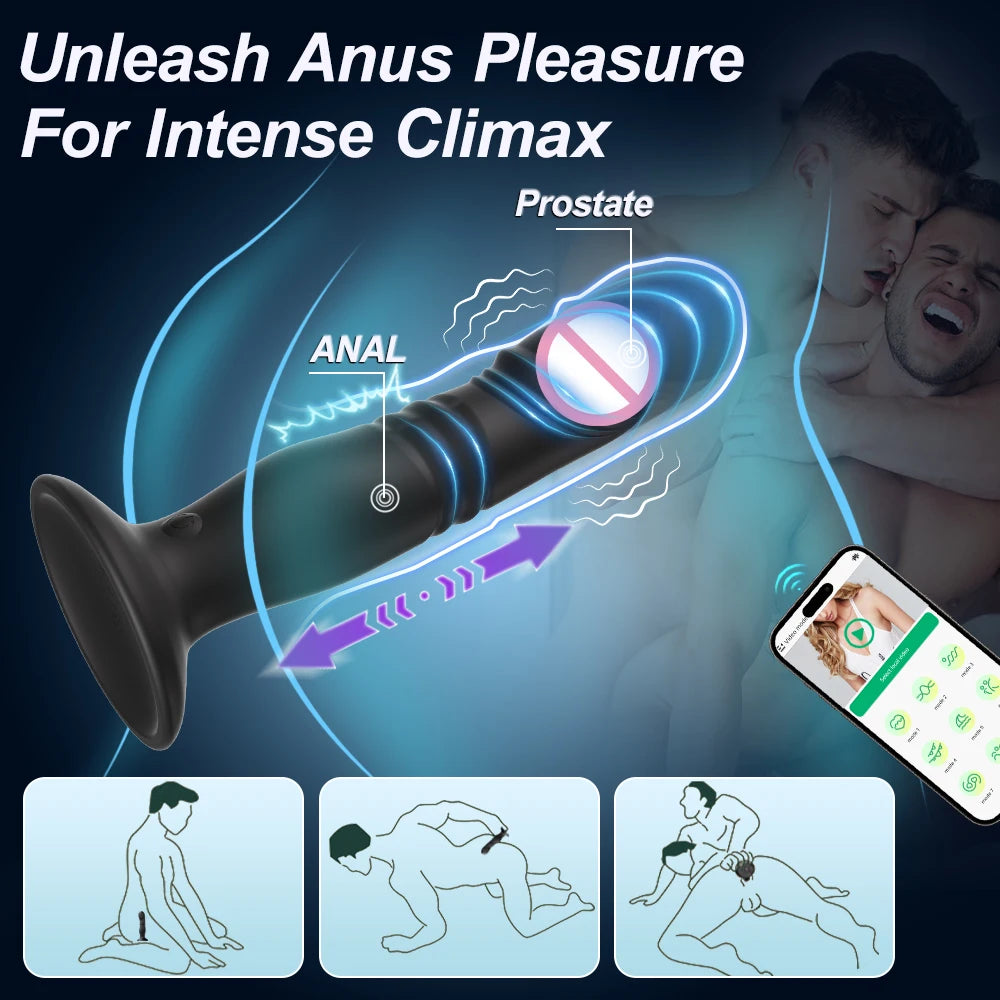 Thrusting Sex Toys Anal Plugs Vibrator APP Wireless Telescopic Anal Dildo Witn Suction Cup Prostate Massager Butt Plug for Men