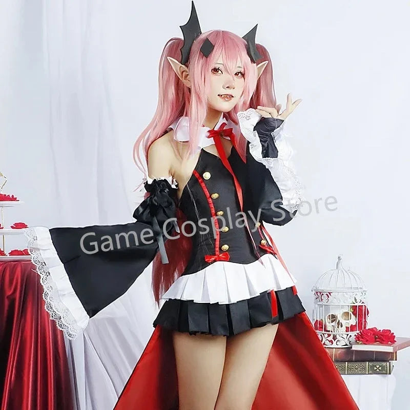 Anime Seraph of the end Krul Tepes Cosplay Vampire Wig Elf Ears Cosplay Costume For Women Halloween Carnival Party Comic Con