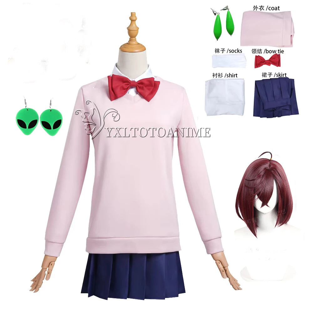 Momo Ayase Cosplay Costume Wig Anime Dandadan Dress Skirt School Uniform Earrings Choker Halloween Party for Girls Women