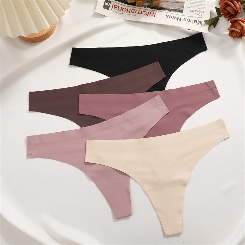 4PCS Ultra-thin Seamless Underwear Women's Invisible Panties Sexy Ice Silk Thongs Low Waist Breathable Bikini Stretchy Lingerie