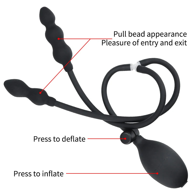 Inflatable Anal Plug with Double Beads Expandable Pump for Women Men Sex Toys Butt Plug Anal Dilator Prostate Massage Adult Toys