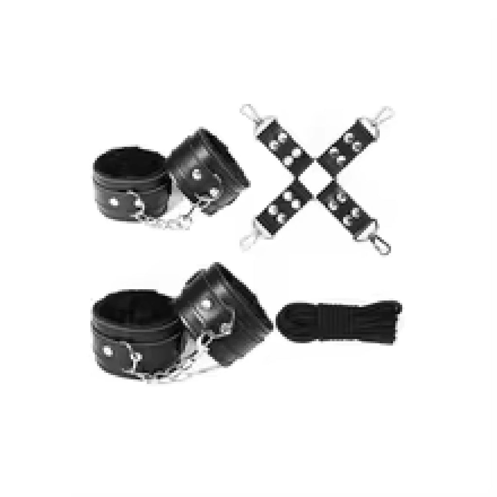 BDSM Sex Toys Bondage Restraints Set include Leather Ankle Handcuffs Whips Tickler Mouth Gag Cotton Rope Collar for Women Couple