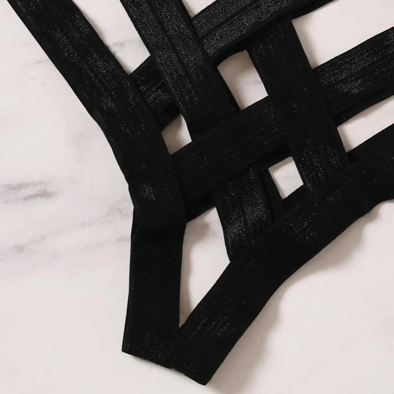 Amnesia Bondage, Sexy Lingerie, Women's Bra and Panty Set, Erotic, Hollow-out, Black, No Cups, Julia - style Bra, Thong
